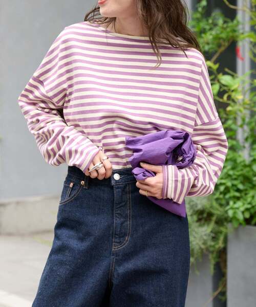 OUTDOOR PRODUCTS(アウトドアプロダクツ)の「MILITARY BORDER WIDE TEE(Tシャツ/カットソー・レディース・ブラック/グリーン/ラベンダー・FREE)」の3枚目の写真