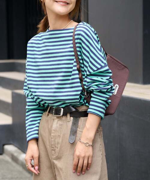 OUTDOOR PRODUCTS(アウトドアプロダクツ)の「MILITARY BORDER WIDE TEE(Tシャツ/カットソー・レディース・ブラック/グリーン/ラベンダー・FREE)」の2枚目の写真