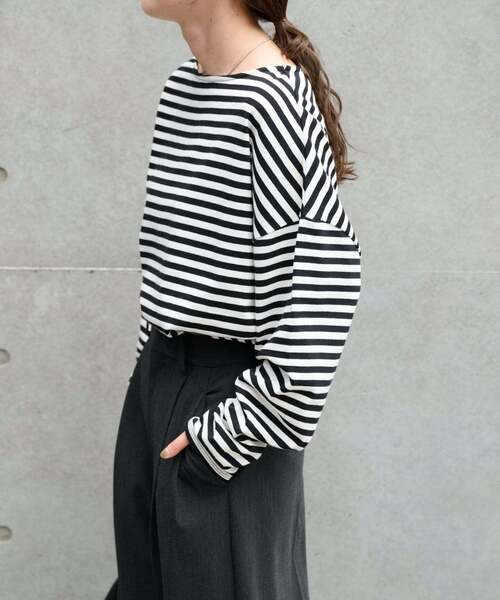 OUTDOOR PRODUCTS(アウトドアプロダクツ)の「MILITARY BORDER WIDE TEE(Tシャツ/カットソー・レディース・ブラック/グリーン/ラベンダー・FREE)」の7枚目の写真