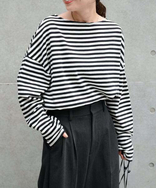 OUTDOOR PRODUCTS(アウトドアプロダクツ)の「MILITARY BORDER WIDE TEE(Tシャツ/カットソー・レディース・ブラック/グリーン/ラベンダー・FREE)」の10枚目の写真