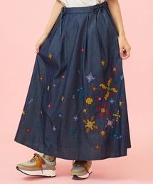 フラワー刺繍デニムスカート