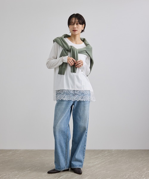 SALON adam et rope'（サロン アダム エ ロペ）の「【WEB限定】ヘムレースプルオーバーカットソー（Tシャツ/カットソー・レディース・オフホワイト/ブラック・FREE）」の12枚目の写真