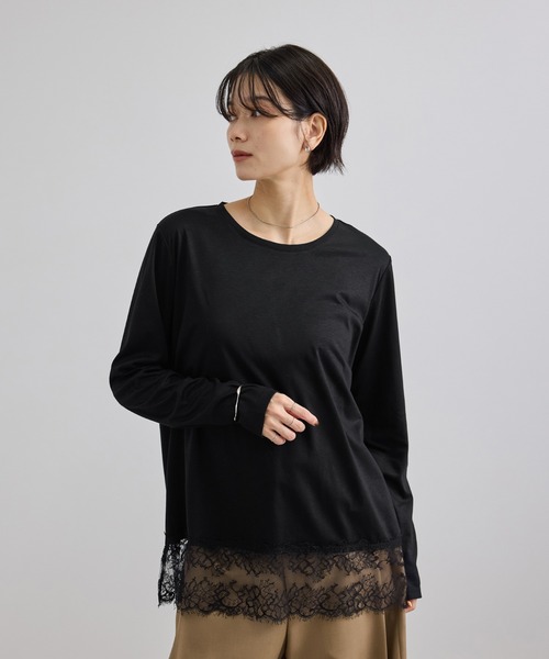 SALON adam et rope'（サロン アダム エ ロペ）の「【WEB限定】ヘムレースプルオーバーカットソー（Tシャツ/カットソー・レディース・オフホワイト/ブラック・FREE）」の3枚目の写真