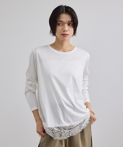 SALON adam et rope'（サロン アダム エ ロペ）の「【WEB限定】ヘムレースプルオーバーカットソー（Tシャツ/カットソー・レディース・オフホワイト/ブラック・FREE）」の5枚目の写真