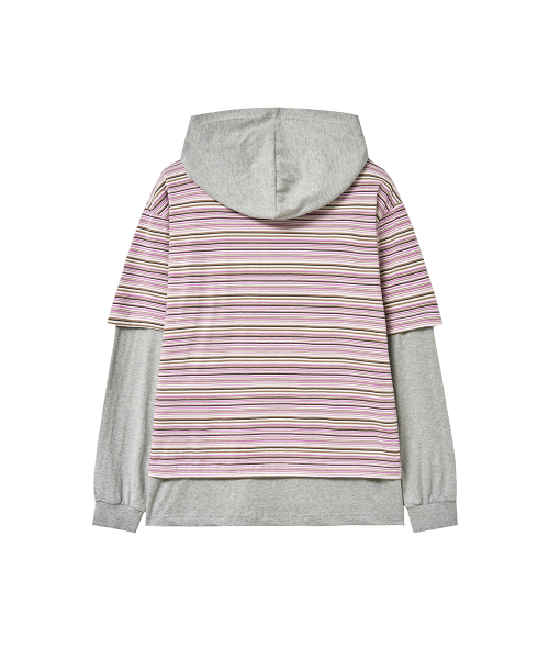 RENSE(レンセ)の「Oversized Stripe Layered Hood Tee Purple(Tシャツ/カットソー・レディース・その他・OS)」の4枚目の写真