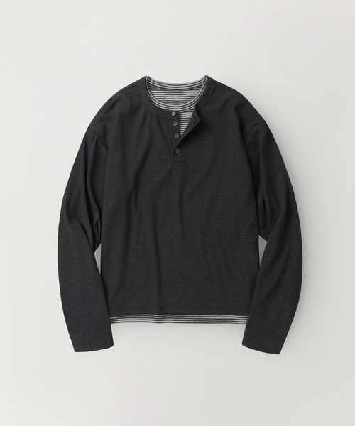 INDUST(インダスト)の「レイヤードヘンリーネックロングスリーブ(ブラック)(Tシャツ/カットソー・レディース・ブラック・3(L)/1(S)/2(M))」の1枚目の写真