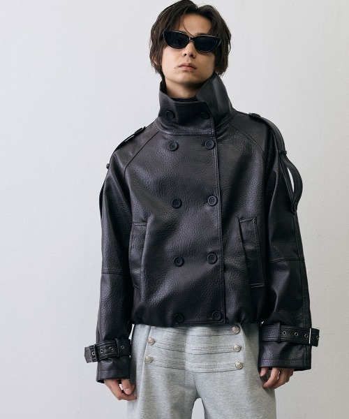 Shoowtime(ショウタイム)の「High Neck Double Breasted Leather Military Faux Pea Coat / ハイネックダブルブレステッドフェイクレザーミリタリーPコート(ピーコート・メンズ・ダークブラウン/ブラック・X-LARGE/LARGE/MEDIUM/SMALL)」の13枚目の写真