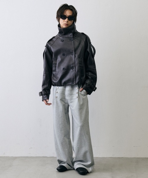 Shoowtime(ショウタイム)の「High Neck Double Breasted Leather Military Faux Pea Coat / ハイネックダブルブレステッドフェイクレザーミリタリーPコート(ピーコート・メンズ・ダークブラウン/ブラック・X-LARGE/LARGE/MEDIUM/SMALL)」の20枚目の写真