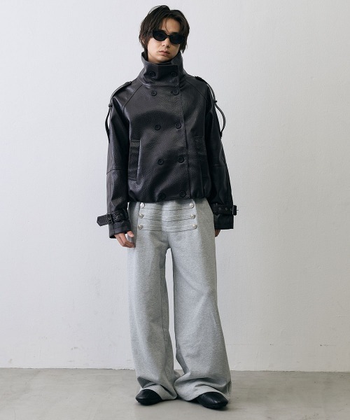 Shoowtime(ショウタイム)の「High Neck Double Breasted Leather Military Faux Pea Coat / ハイネックダブルブレステッドフェイクレザーミリタリーPコート(ピーコート・メンズ・ダークブラウン/ブラック・X-LARGE/LARGE/MEDIUM/SMALL)」の22枚目の写真