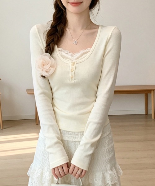 LEMOA（レモア）の「レース重ね風ヘンリーネックカットソー（Tシャツ/カットソー・レディース・ベージュ/ピンク・X-LARGE/LARGE/MEDIUM）」の19枚目の写真