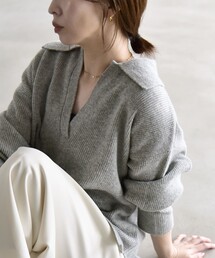 〈手洗い可能〉AQUA カシミヤ ミックス アゼ スキッパー ポロ ニット
