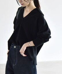 〈手洗い可能〉AQUA カシミヤ ミックス アゼ スキッパー ポロ ニット