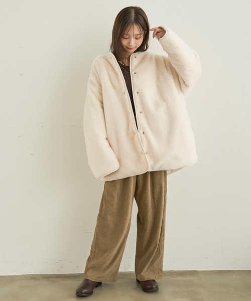 mil(ミル)の「キルティング×ファー リバーシブルコート 【588235】(ノーカラーコート・レディース・ブラック/モカ/アイボリー・XS/S)」の14枚目の写真