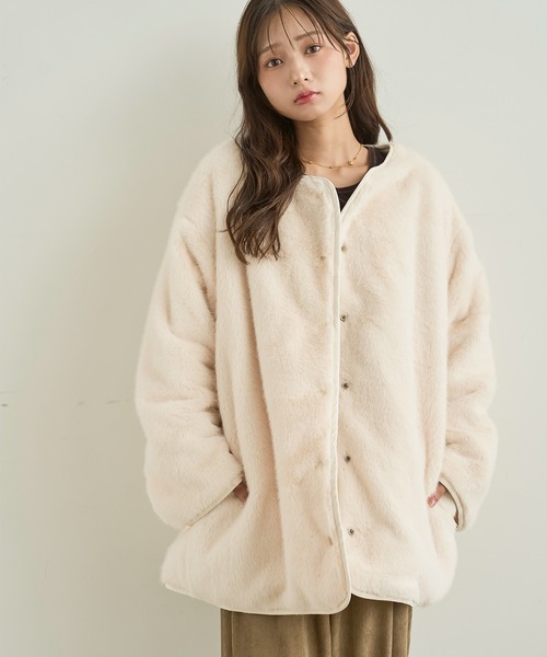 mil(ミル)の「キルティング×ファー リバーシブルコート 【588235】(ノーカラーコート・レディース・ブラック/モカ/アイボリー・XS/S)」の16枚目の写真
