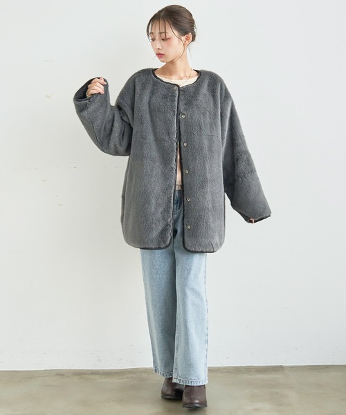 mil(ミル)の「キルティング×ファー リバーシブルコート 【588235】(ノーカラーコート・レディース・ブラック/モカ/アイボリー・XS/S)」の21枚目の写真