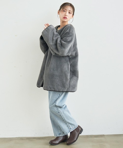 mil(ミル)の「キルティング×ファー リバーシブルコート 【588235】(ノーカラーコート・レディース・ブラック/モカ/アイボリー・XS/S)」の22枚目の写真
