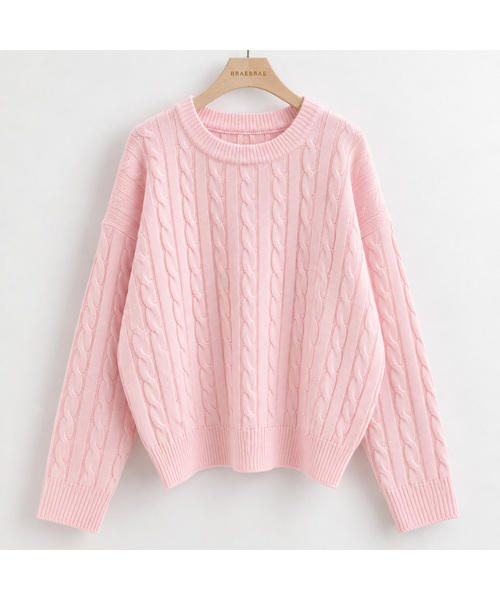 BBAEBBAE(ペッペ)の「ラウンドネック クラシック ケーブル編みニットTシャツ 5COLOR(ニット/セーター・レディース・チャコールグレー/ブラック/ピンク/ブルー/アイボリー・1/2/3)」の5枚目の写真