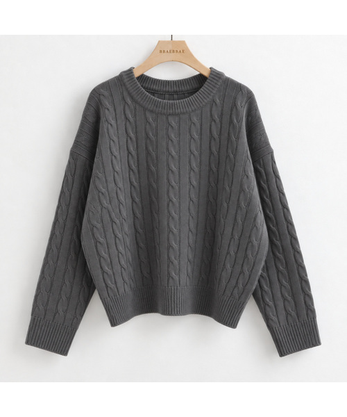 BBAEBBAE(ペッペ)の「ラウンドネック クラシック ケーブル編みニットTシャツ 5COLOR(ニット/セーター・レディース・チャコールグレー/ブラック/ピンク/ブルー/アイボリー・1/2/3)」の3枚目の写真
