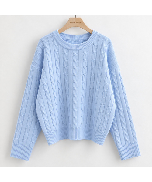 BBAEBBAE(ペッペ)の「ラウンドネック クラシック ケーブル編みニットTシャツ 5COLOR(ニット/セーター・レディース・チャコールグレー/ブラック/ピンク/ブルー/アイボリー・1/2/3)」の4枚目の写真