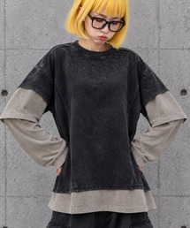 ヴィンテージ加工 配色レイヤード風ロングスリーブTシャツ