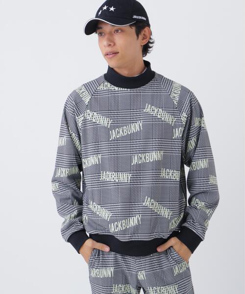 グレンチェックジャガード長袖モックネック (MENS)（スウェット