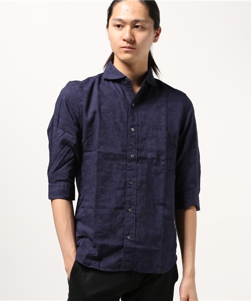 ESSENTIAL GARMENT MEN'S BIGI(エッセンシャルガーメントメンズビギ)の「ペイズリーシャンブレーシャツ(7分袖)/コットン×リネン(シャツ/ブラウス・メンズ・サックスブルー/ホワイト/ピンク/ネイビー・S/L/M)」の2枚目の写真
