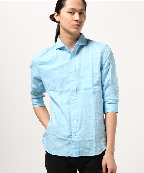 ESSENTIAL GARMENT MEN'S BIGI(エッセンシャルガーメントメンズビギ)の「ペイズリーシャンブレーシャツ(7分袖)/コットン×リネン(シャツ/ブラウス・メンズ・サックスブルー/ホワイト/ピンク/ネイビー・S/L/M)」の3枚目の写真
