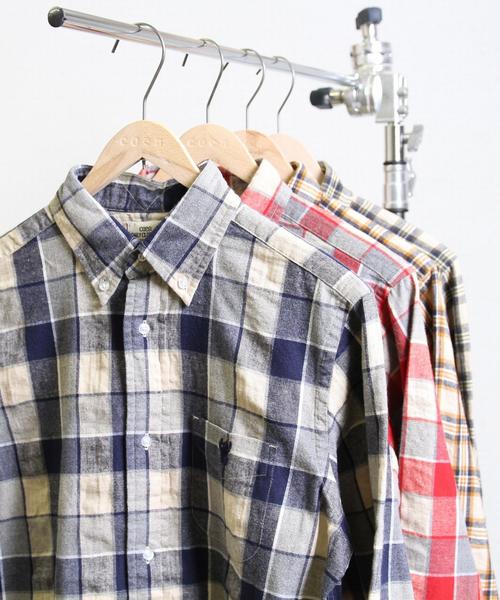coen（コーエン）の「ウインターリネンミックスチェックボタンダウンシャツ（シャツ/ブラウス・メンズ・ネイビー/レッド・X-LARGE/LARGE/X-SMALL/MEDIUM/SMALL）」の2枚目の写真