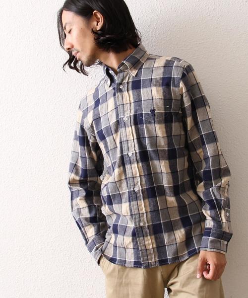 coen（コーエン）の「ウインターリネンミックスチェックボタンダウンシャツ（シャツ/ブラウス・メンズ・ネイビー/レッド・X-LARGE/LARGE/X-SMALL/MEDIUM/SMALL）」の18枚目の写真