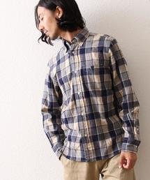 coen | ウインターリネンミックスチェックボタンダウンシャツ(シャツ/ブラウス)