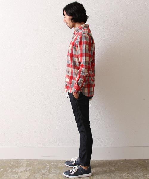 coen（コーエン）の「ウインターリネンミックスチェックボタンダウンシャツ（シャツ/ブラウス・メンズ・ネイビー/レッド・X-LARGE/LARGE/X-SMALL/MEDIUM/SMALL）」の7枚目の写真