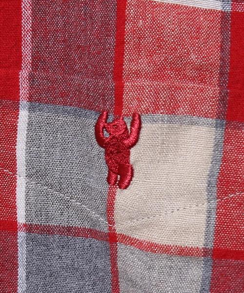 coen（コーエン）の「ウインターリネンミックスチェックボタンダウンシャツ（シャツ/ブラウス・メンズ・ネイビー/レッド・X-LARGE/LARGE/X-SMALL/MEDIUM/SMALL）」の6枚目の写真