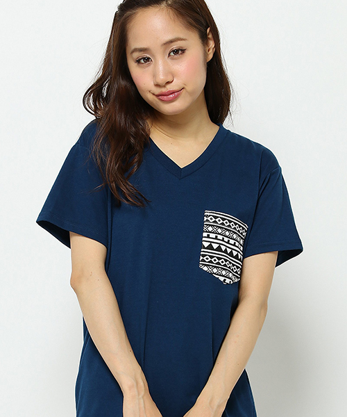 VENCEEXCHANGE(ヴァンスエクスチェンジ)の「柄ポケット半袖T(Tシャツ/カットソー・レディース・ホワイト/オフホワイト/グレー/オレンジ/ダークグリーン/コーラル/オリーブ/ネイビー・MEDIUM)」の6枚目の写真