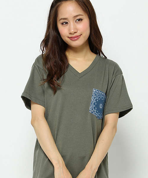 VENCEEXCHANGE(ヴァンスエクスチェンジ)の「柄ポケット半袖T(Tシャツ/カットソー・レディース・ホワイト/オフホワイト/グレー/オレンジ/ダークグリーン/コーラル/オリーブ/ネイビー・MEDIUM)」の5枚目の写真