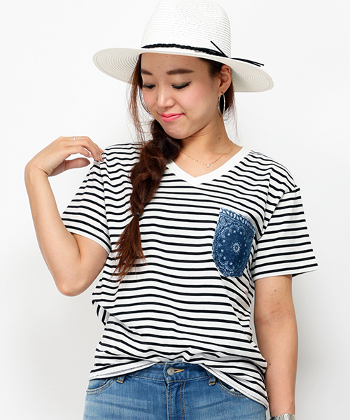 VENCEEXCHANGE(ヴァンスエクスチェンジ)の「柄ポケット半袖T(Tシャツ/カットソー・レディース・ホワイト/オフホワイト/グレー/オレンジ/ダークグリーン/コーラル/オリーブ/ネイビー・MEDIUM)」の8枚目の写真