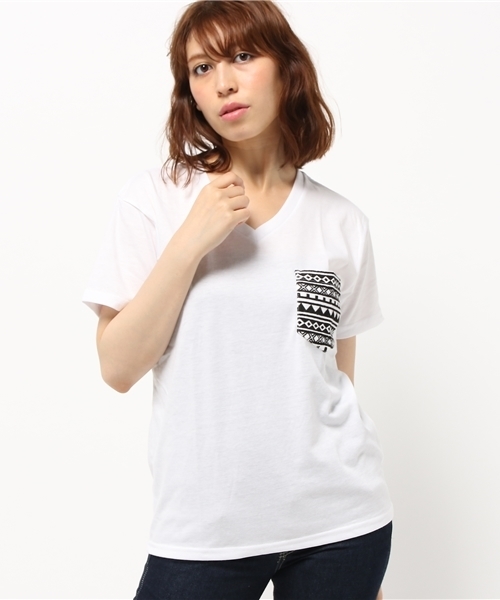 VENCEEXCHANGE(ヴァンスエクスチェンジ)の「柄ポケット半袖T(Tシャツ/カットソー・レディース・ホワイト/オフホワイト/グレー/オレンジ/ダークグリーン/コーラル/オリーブ/ネイビー・MEDIUM)」の20枚目の写真