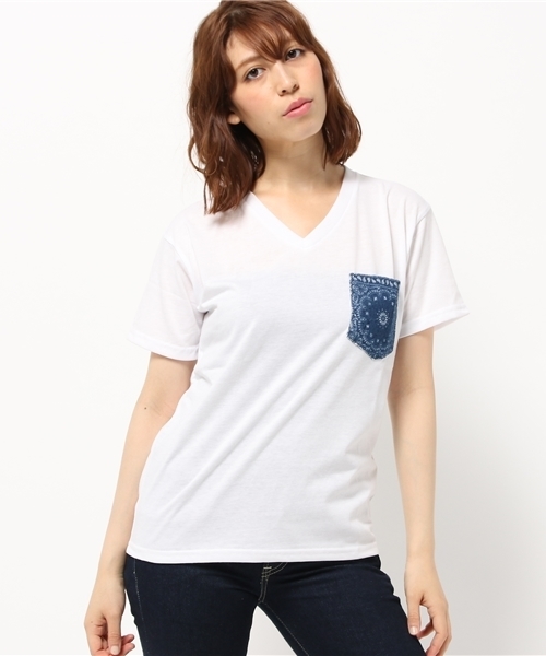 VENCEEXCHANGE(ヴァンスエクスチェンジ)の「柄ポケット半袖T(Tシャツ/カットソー・レディース・ホワイト/オフホワイト/グレー/オレンジ/ダークグリーン/コーラル/オリーブ/ネイビー・MEDIUM)」の21枚目の写真