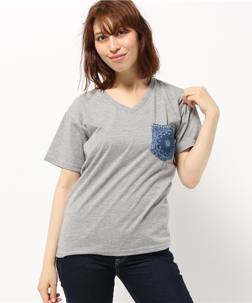 VENCEEXCHANGE(ヴァンスエクスチェンジ)の「柄ポケット半袖T(Tシャツ/カットソー・レディース・ホワイト/オフホワイト/グレー/オレンジ/ダークグリーン/コーラル/オリーブ/ネイビー・MEDIUM)」の22枚目の写真