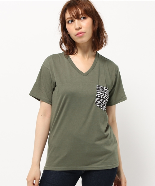 VENCEEXCHANGE(ヴァンスエクスチェンジ)の「柄ポケット半袖T(Tシャツ/カットソー・レディース・ホワイト/オフホワイト/グレー/オレンジ/ダークグリーン/コーラル/オリーブ/ネイビー・MEDIUM)」の14枚目の写真