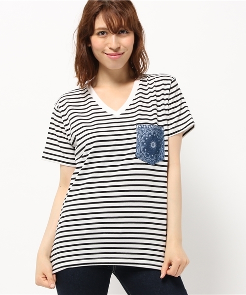 VENCEEXCHANGE(ヴァンスエクスチェンジ)の「柄ポケット半袖T(Tシャツ/カットソー・レディース・ホワイト/オフホワイト/グレー/オレンジ/ダークグリーン/コーラル/オリーブ/ネイビー・MEDIUM)」の16枚目の写真