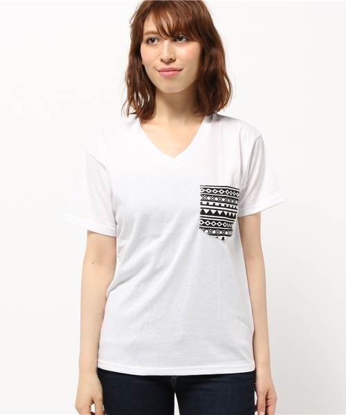 VENCEEXCHANGE(ヴァンスエクスチェンジ)の「柄ポケット半袖T(Tシャツ/カットソー・レディース・ホワイト/オフホワイト/グレー/オレンジ/ダークグリーン/コーラル/オリーブ/ネイビー・MEDIUM)」の9枚目の写真