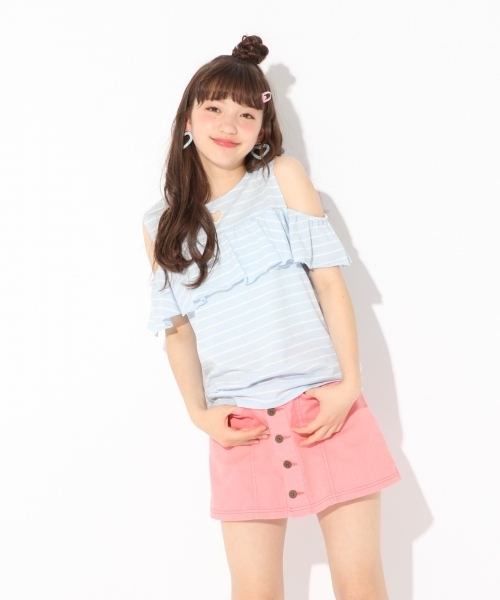 repipi armario（レピピ アルマリオ）の「ボーダーカタアキTシャツ（Tシャツ/カットソー・キッズ・ライトブルー/ホワイト×ブラック/ネイビー・SMALL/X-SMALL/MEDIUM）」の3枚目の写真