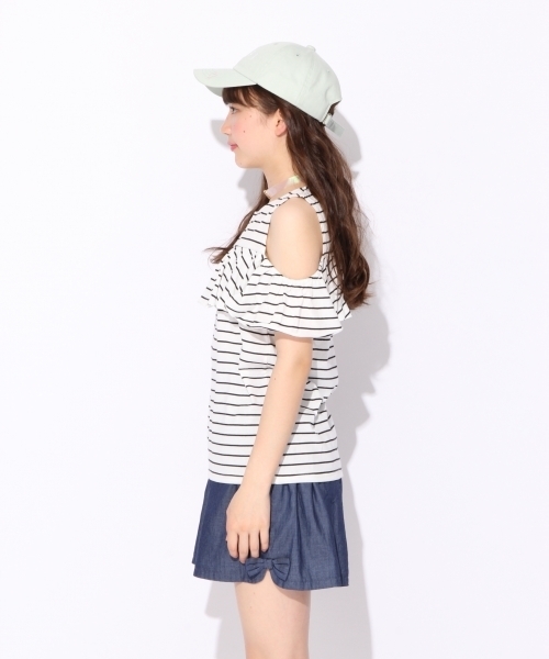 repipi armario（レピピ アルマリオ）の「ボーダーカタアキTシャツ（Tシャツ/カットソー・キッズ・ライトブルー/ホワイト×ブラック/ネイビー・SMALL/X-SMALL/MEDIUM）」の10枚目の写真