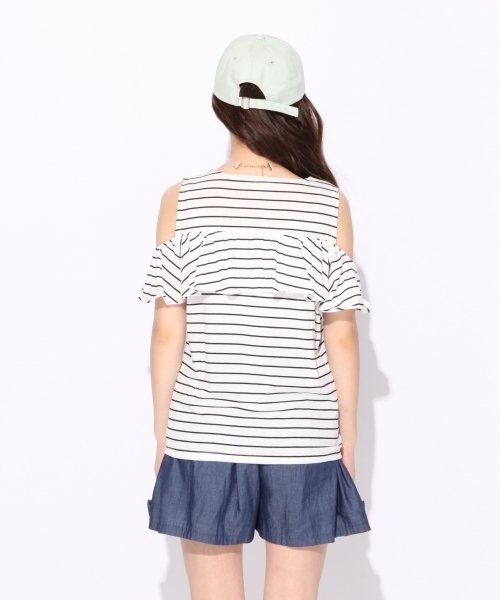 repipi armario（レピピ アルマリオ）の「ボーダーカタアキTシャツ（Tシャツ/カットソー・キッズ・ライトブルー/ホワイト×ブラック/ネイビー・SMALL/X-SMALL/MEDIUM）」の11枚目の写真