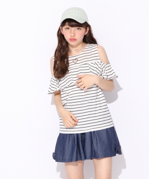 repipi armario（レピピ アルマリオ）の「ボーダーカタアキTシャツ（Tシャツ/カットソー・キッズ・ライトブルー/ホワイト×ブラック/ネイビー・SMALL/X-SMALL/MEDIUM）」の2枚目の写真