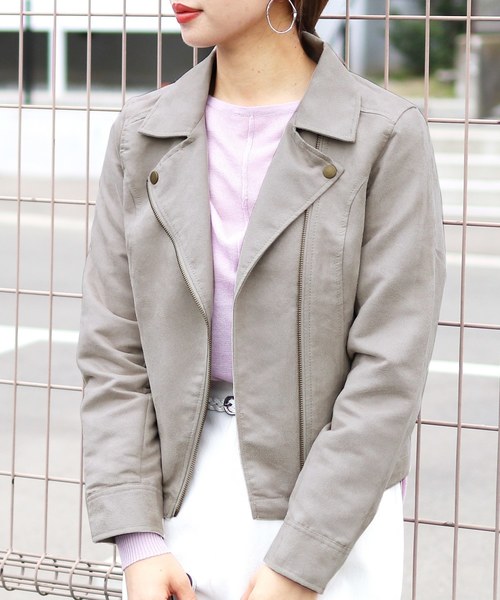 reca（レカ）の「フェイクスウェードダブルライダースジャケット（ライダースジャケット・レディース・スミクロ/グレー系その他/ブラウン/キャメル/ピンクベージュ・M）」の3枚目の写真