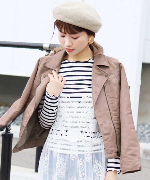 reca（レカ）の「フェイクスウェードダブルライダースジャケット（ライダースジャケット・レディース・スミクロ/グレー系その他/ブラウン/キャメル/ピンクベージュ・M）」の5枚目の写真