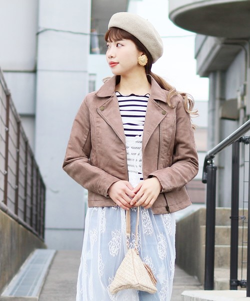 reca（レカ）の「フェイクスウェードダブルライダースジャケット（ライダースジャケット・レディース・スミクロ/グレー系その他/ブラウン/キャメル/ピンクベージュ・M）」の7枚目の写真