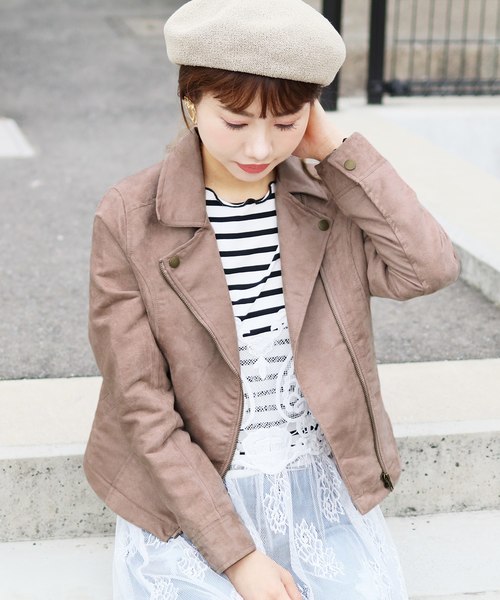 reca（レカ）の「フェイクスウェードダブルライダースジャケット（ライダースジャケット・レディース・スミクロ/グレー系その他/ブラウン/キャメル/ピンクベージュ・M）」の18枚目の写真