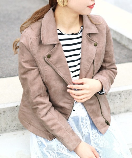 reca（レカ）の「フェイクスウェードダブルライダースジャケット（ライダースジャケット・レディース・スミクロ/グレー系その他/ブラウン/キャメル/ピンクベージュ・M）」の19枚目の写真